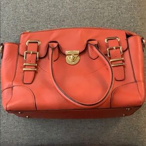Orange leather satchel